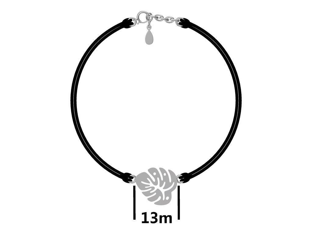 Silver Bracelet Black Monstera Leaf