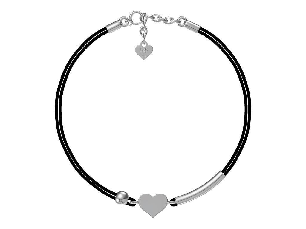 Silver Bracelet Black Heart