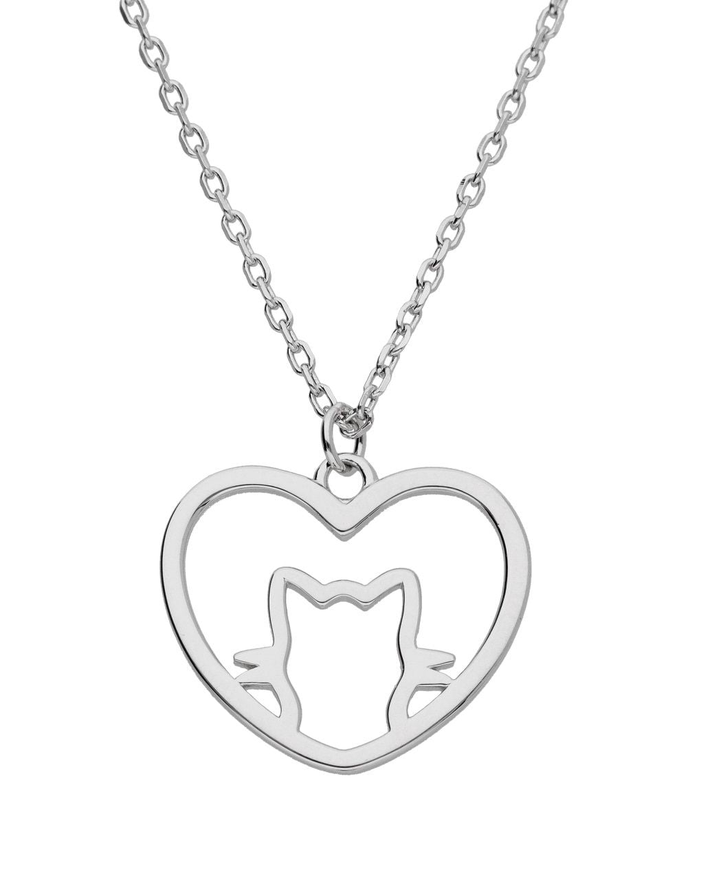 Silver Necklace Length 43+3cm Cat Heart