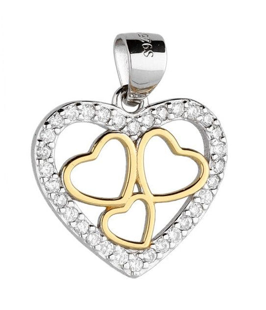 Silver Pendant Dp2654 Rhodium&Gold Heart