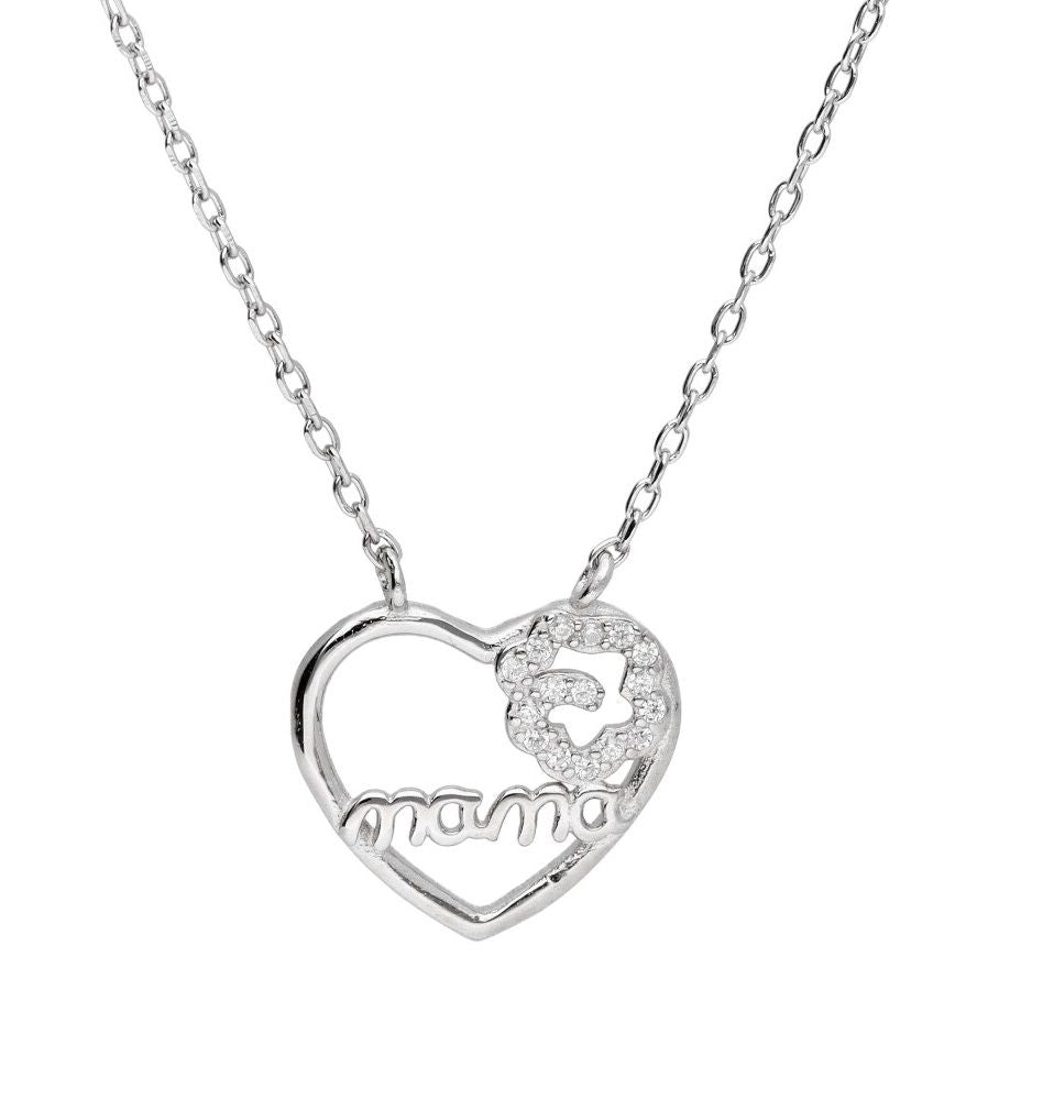 Silver Necklace Heart Mom