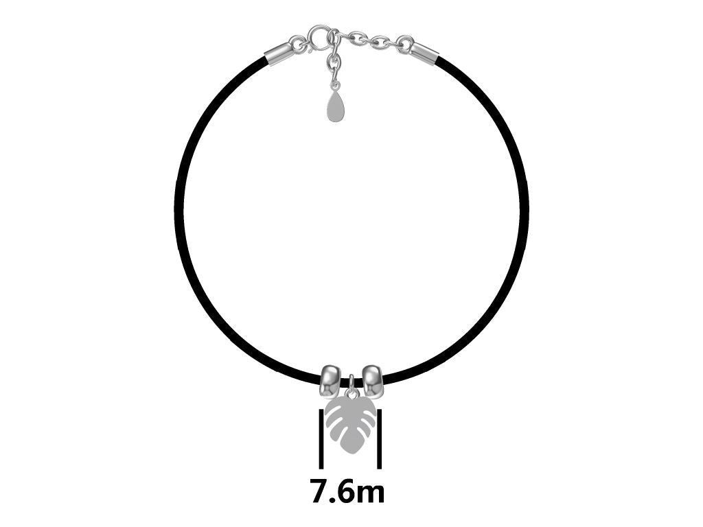 Silver Bracelet Black Monstera Leaf