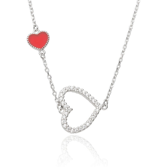 Silver Necklace Heart Red