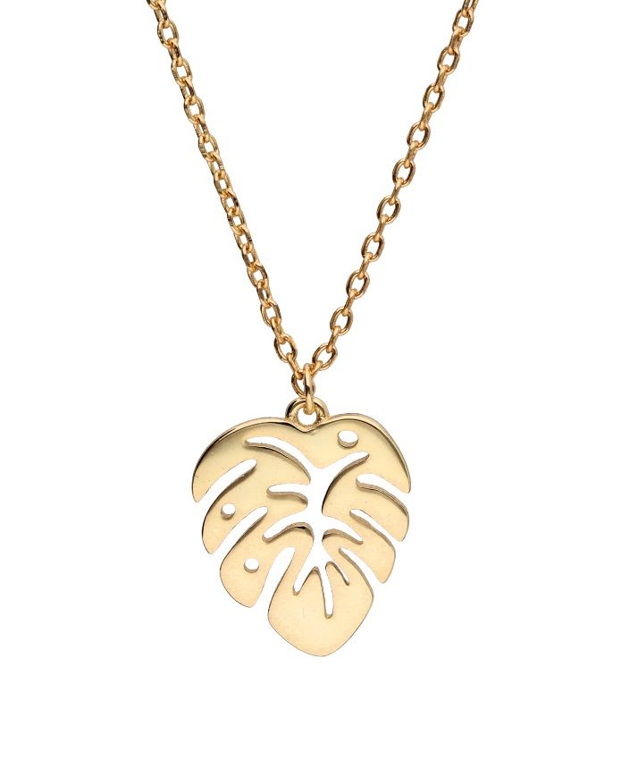 Silver Necklace Gold Plated Monstera Leaf