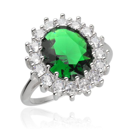 Silver Ring Emerald 6.5# 7# 7.5# 8# 8.5# 9# 9.5# 10# 10.5# 11# Oval Cut Gem