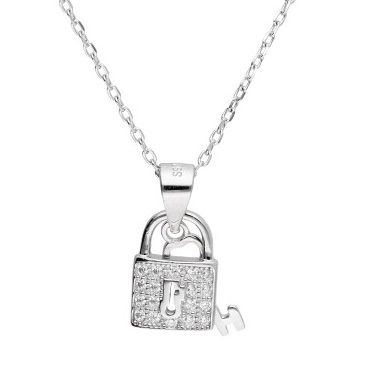 Silver Necklace Padlock Key