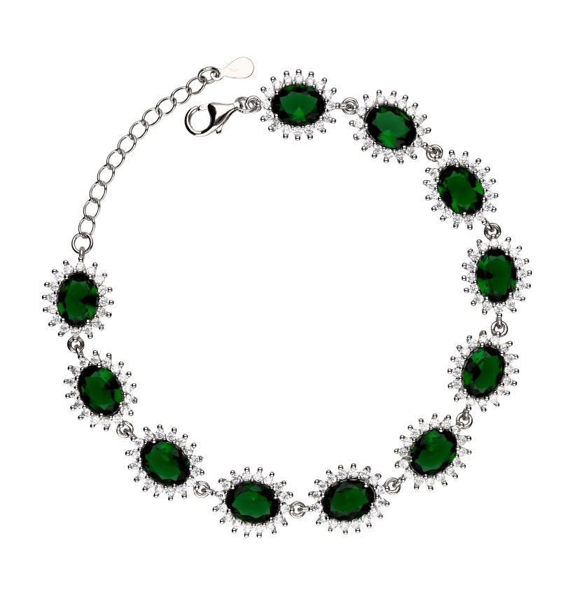 Silver Bracelet Emerald Oval Cut Gems