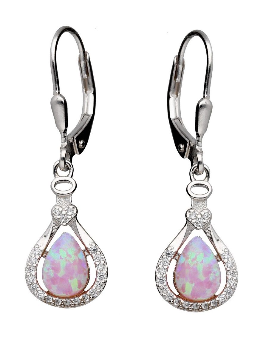 Silver Earrings Opal Pink Op58 Long