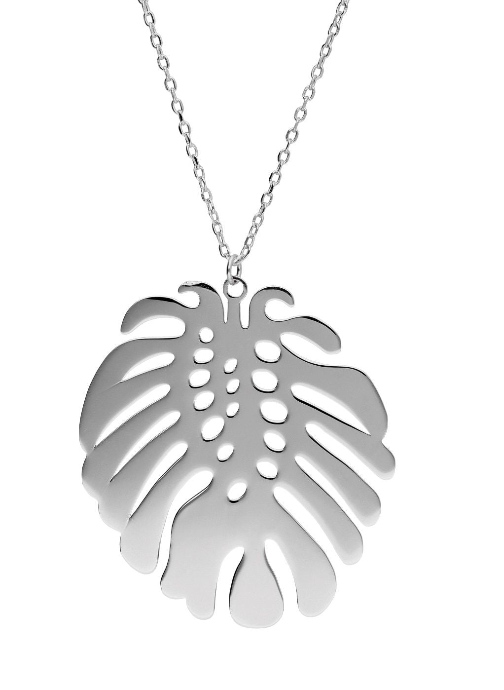 Silver Necklace Monstera Leaf 30x34 mm