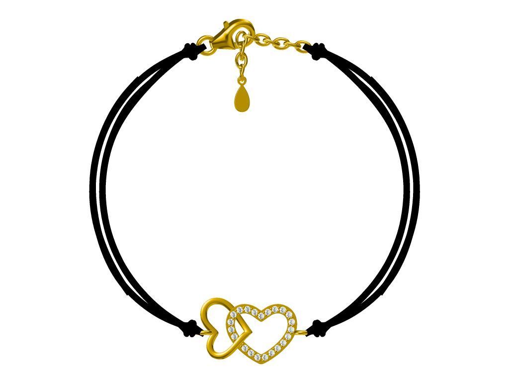 Silver Bracelet Gold Plated Black Heart