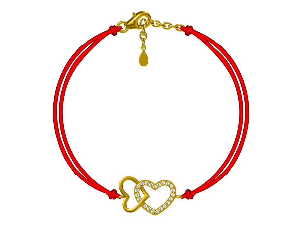 Silver Bracelet Gold Plated Red Heart