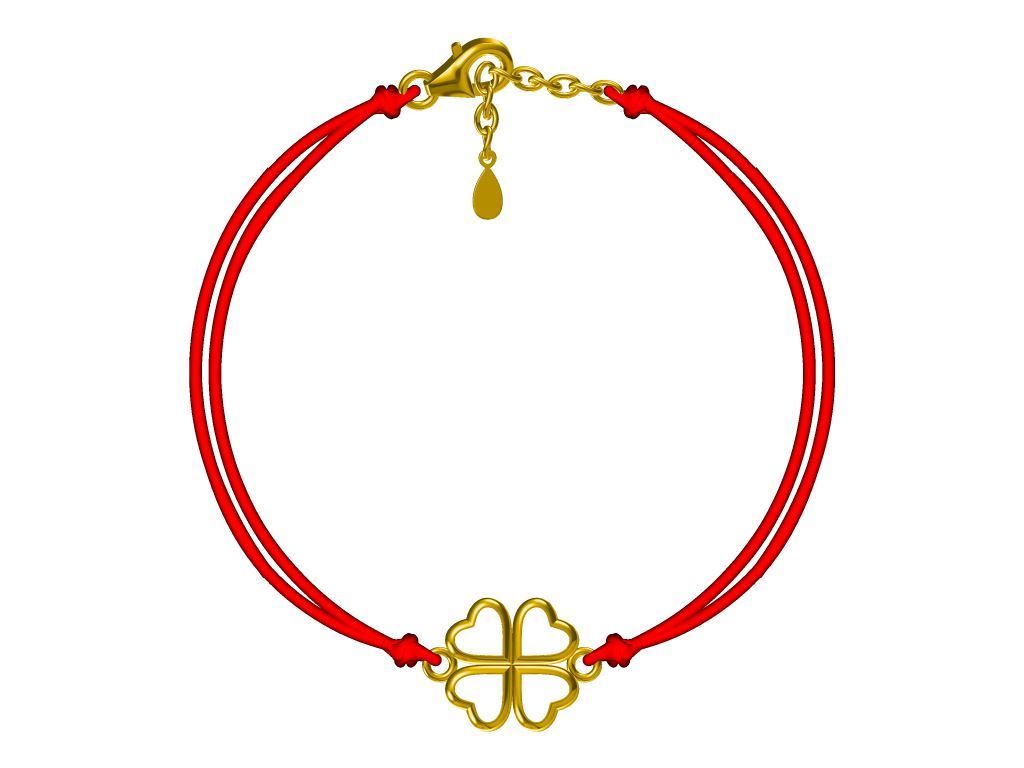 Silver Bracelet Gold Plated Red Clover