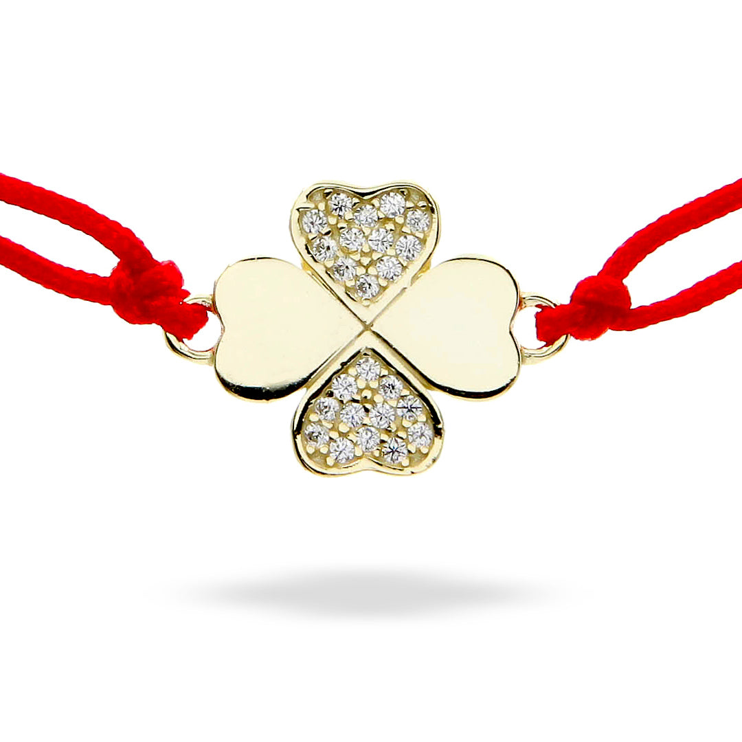 Silver Bracelet Red Clover