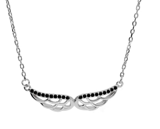 Silver Necklace Dln02 Wings Black