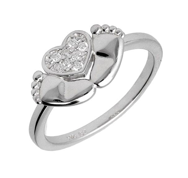 Silver Ring Us Sizes #6 #7 #8 Heart Foot