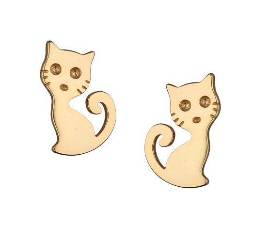 Silver Earrings Gold Plated Cat Kids