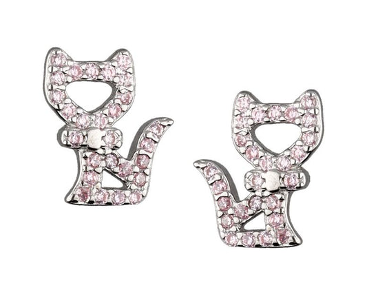 Silver Earrings Pink Cat Kids