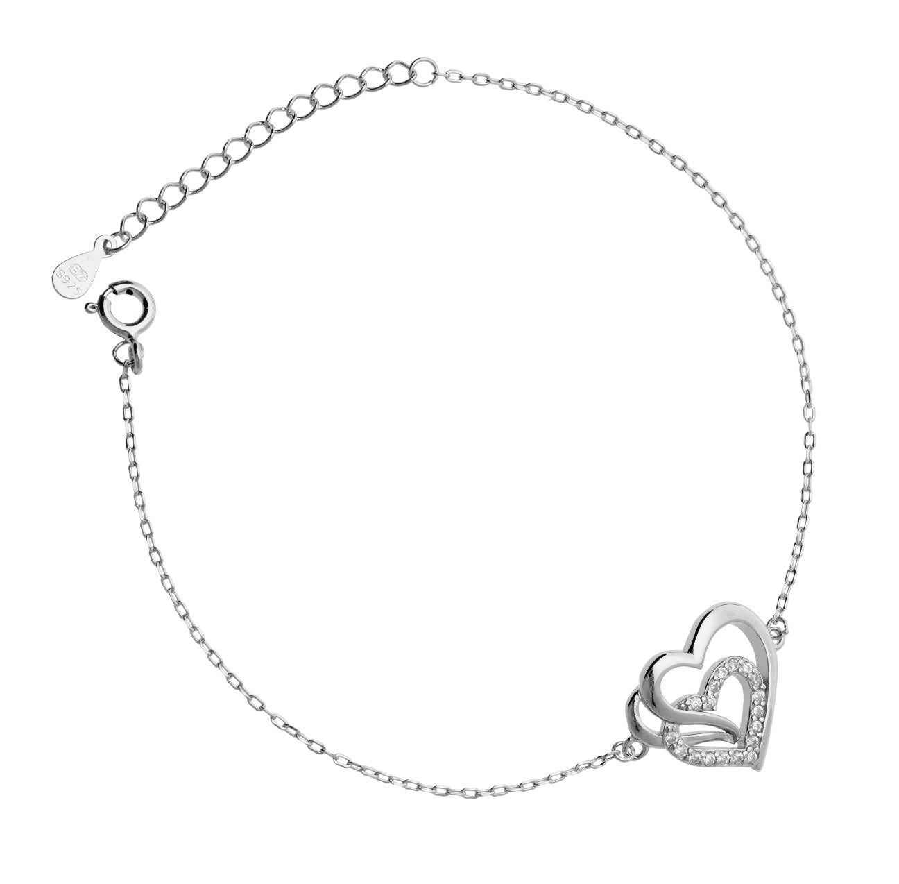 Silver Bracelet Length 16.5+3 Heart