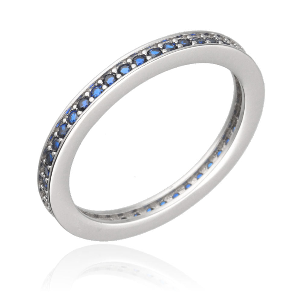 Silver Ring All Blue Steel Jade Cz