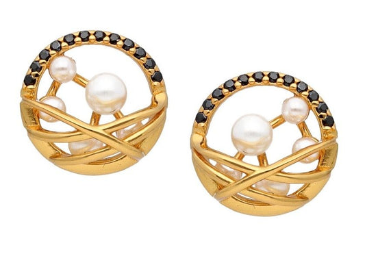 Silver Earrings Gold Plated Pearl