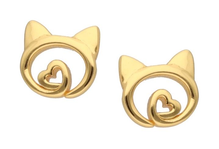 Silver Earrings Gold Plated Cat Kids