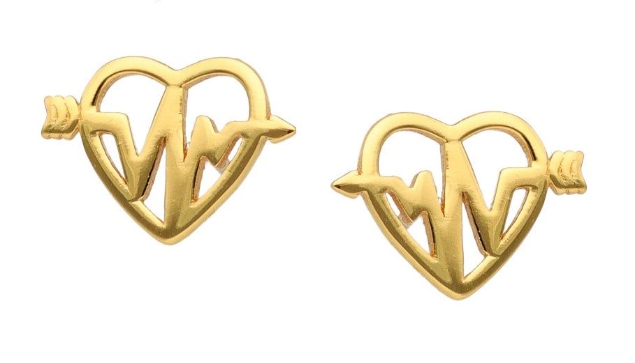 Silver Earrings Gold Plated Heart Heartbeat