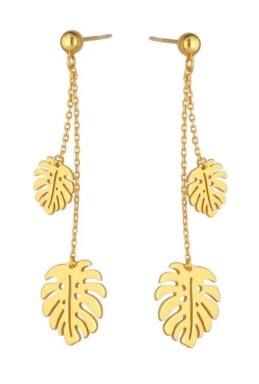 Silver Earrings Gold Plated Monstera