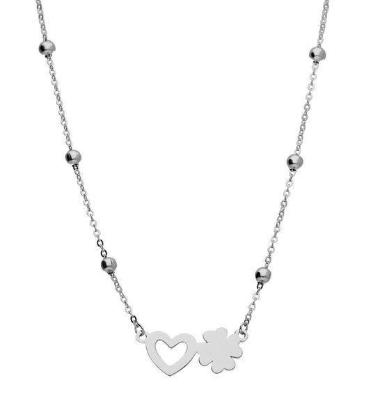 Silver Necklace Length 43+3 Heart Clover