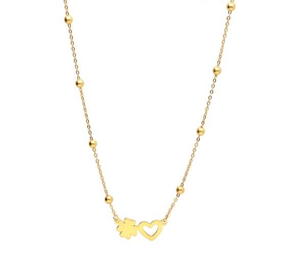 Silver Necklace Gold Plated Length 43+3 Heart Clover