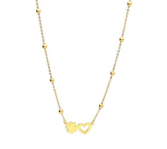 Silver Necklace Gold Plated Length 43+3 Heart Clover