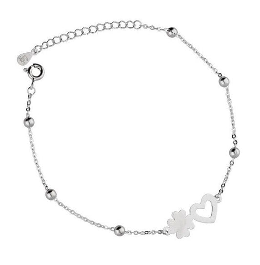 Silver Bracelet Length 16.5+3 Heart Clover