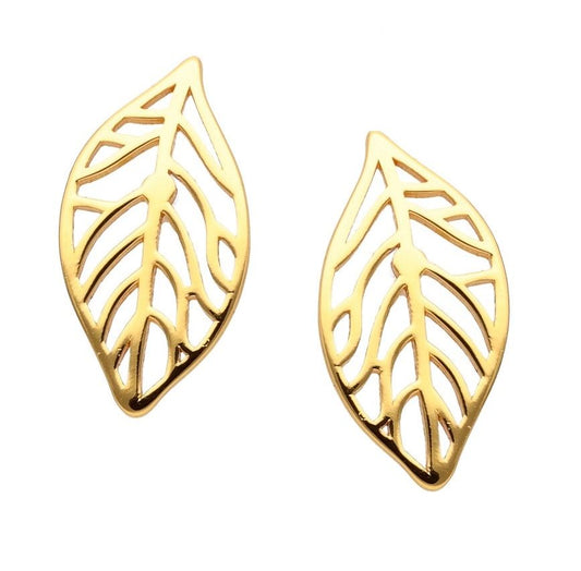 Silver Earrings Gold Plated Leaf