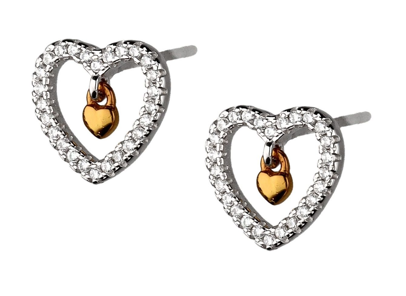 Silver Earrings Rhodium&Gold Heart