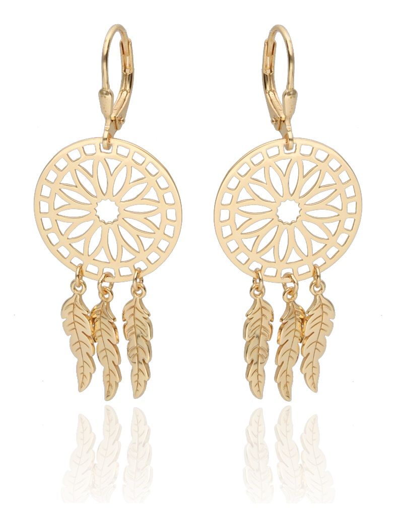 Silver Earrings Gold Plated Dream Catcher Long