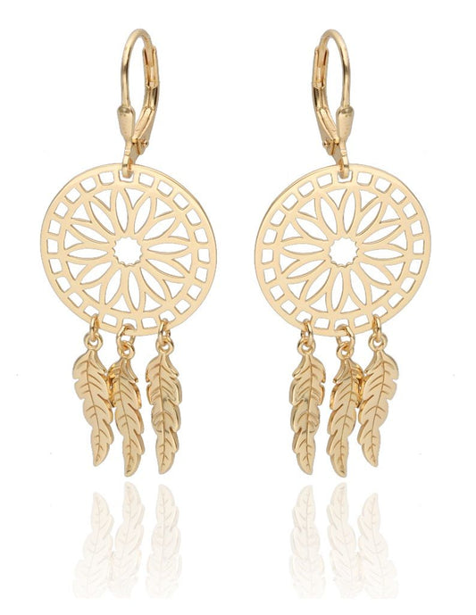 Silver Earrings Gold Plated Dream Catcher Long