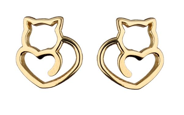 Silver Earrings Gold Plated Cat Kids