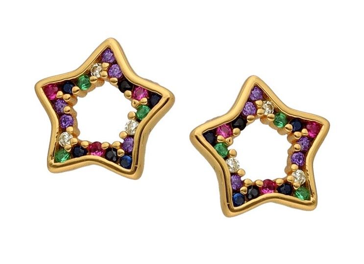 Silver Earrings Gold Plated Star