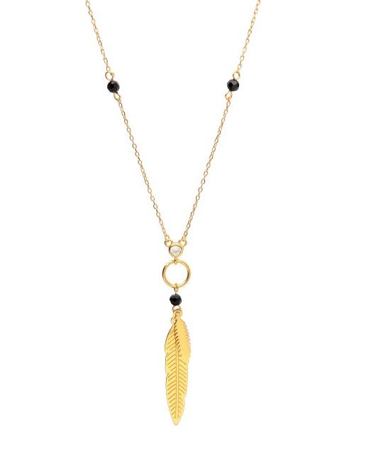 Silver Necklace Length 50+5 Gold Plated Black Spinel