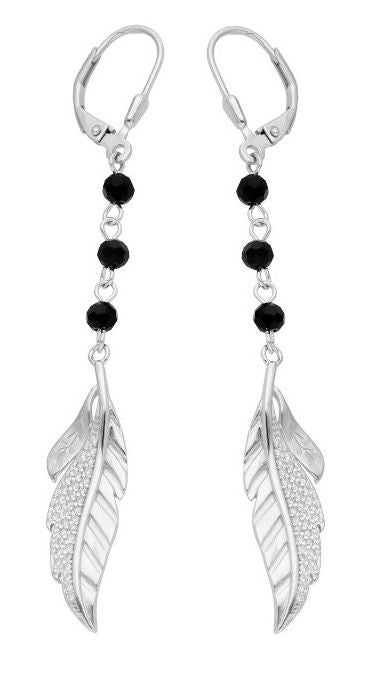 Silver Earrings Black Spinel English Long