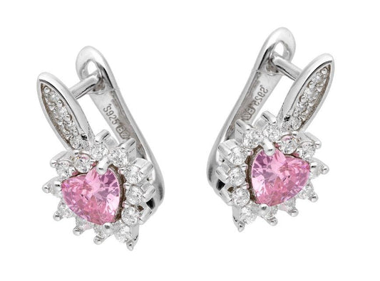 Silver Earrings Main Cz Pink Heart