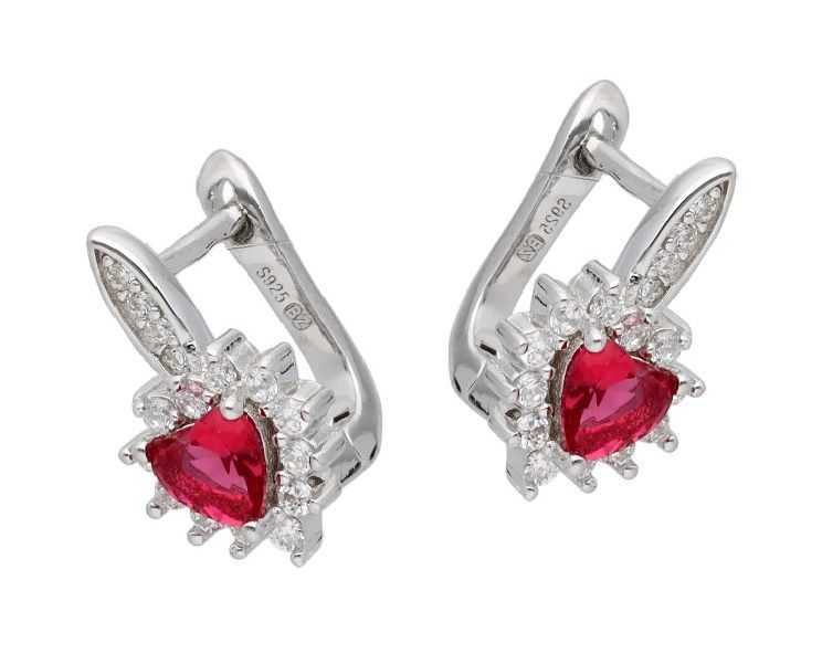 Silver Earrings Main Cz Red Steel Jade Heart