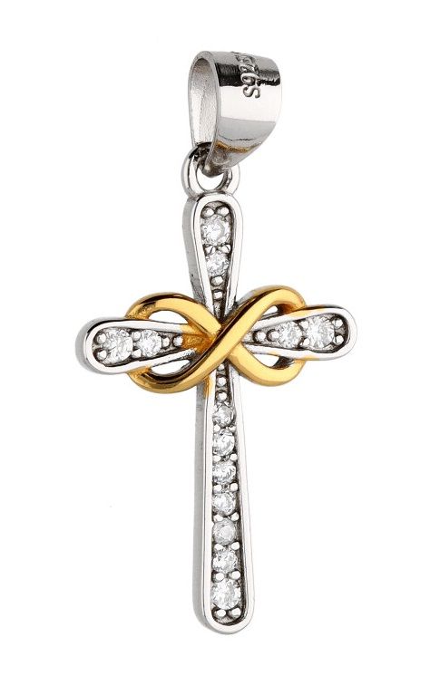 Silver Pendant Rhdium&Gold Infinity Cross