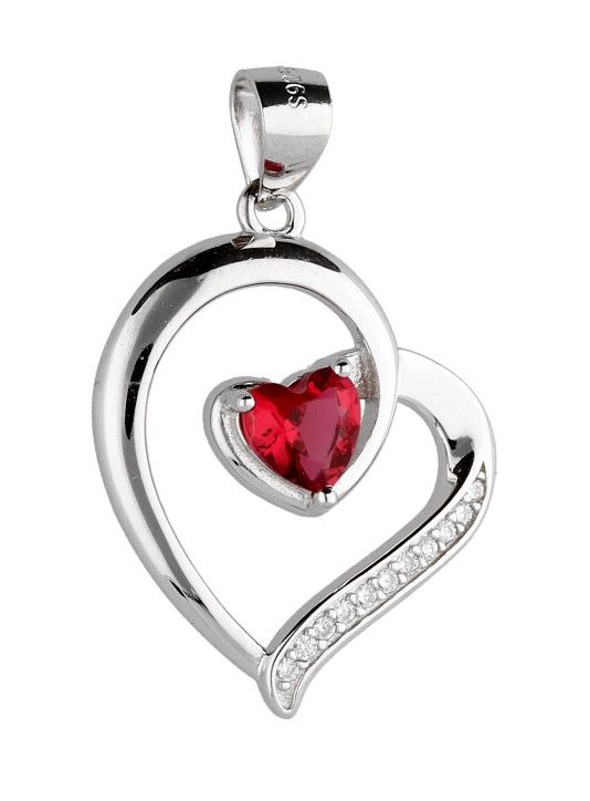 Silver Pendant Main Cz Red Steel Jade Heart