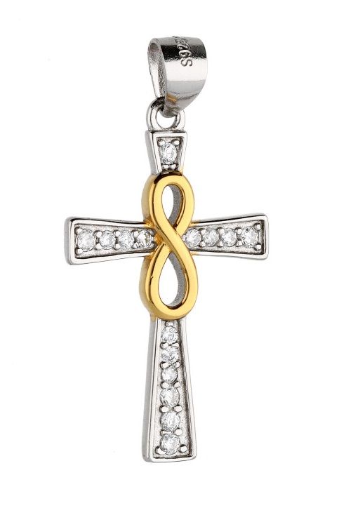 Silver Pendant Rhodium&Gold Infinity Cross