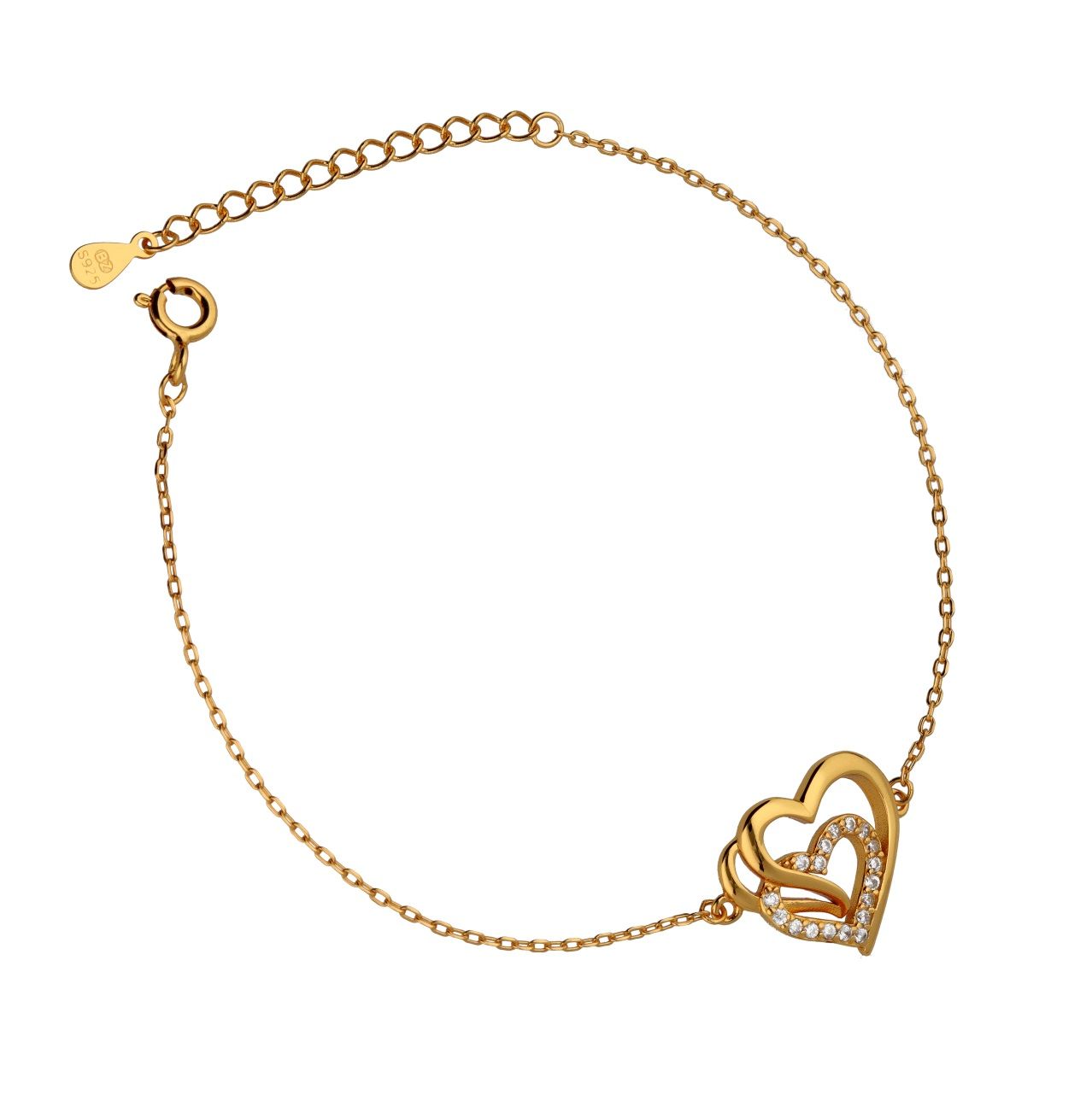 Silver Bracelet Gold Plated Heart