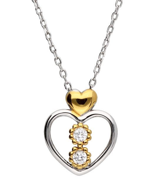 Silver Necklace Rhodium&Gold Length 43+3 Heart