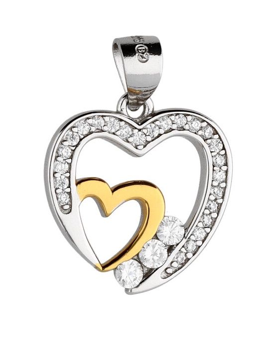 Silver Pendant Rhodium&Gold Heart