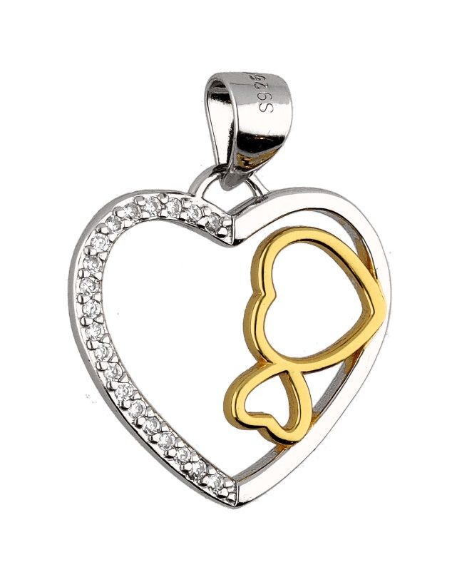 Silver Pendant Rhodium&Gold Heart