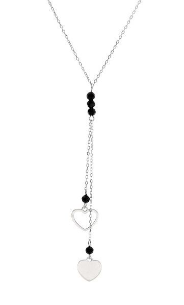 Silver Necklace Black Crystal Length 43+3 Heart