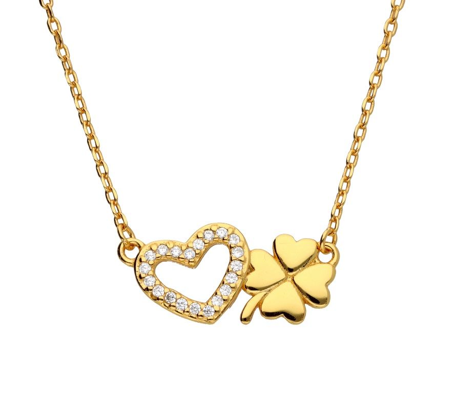 Silver Necklace Gold Plated Length 43+3 Heart Clover